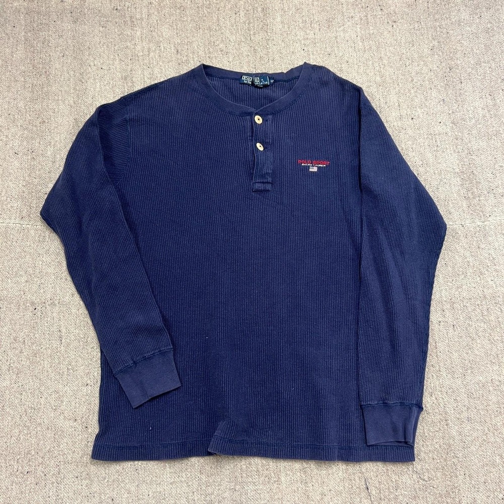 Vintage Polo Sport Thermal‎ Shirt Mens XXL Blue 1990s Henley Long Sleeve